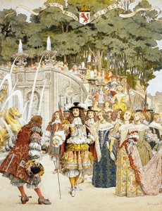 Nicolas Fouquet于1661年8月17日在法国Chateau de Vaux Le Vicomte接受国王路易十四（wc on paper）